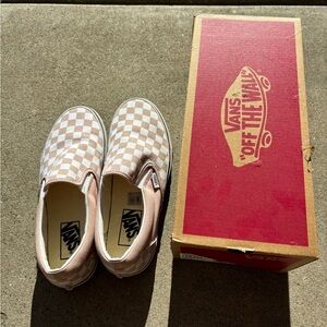 Vans Checkered Slip-On Sneakers - Beige and White